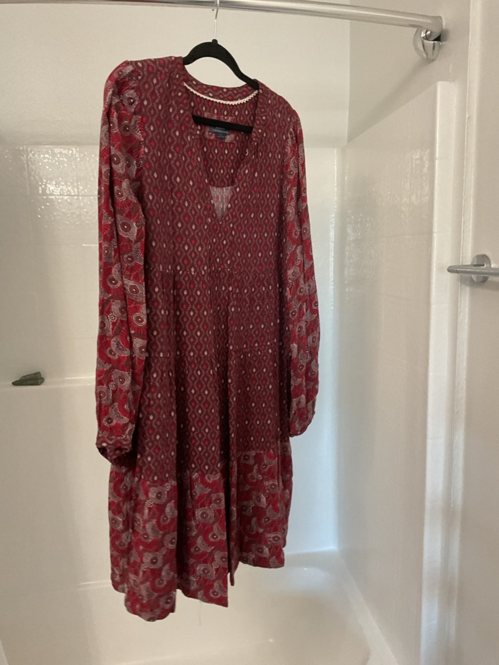 Maeve Red Printed Long Sleeve Tiered Midi Dress